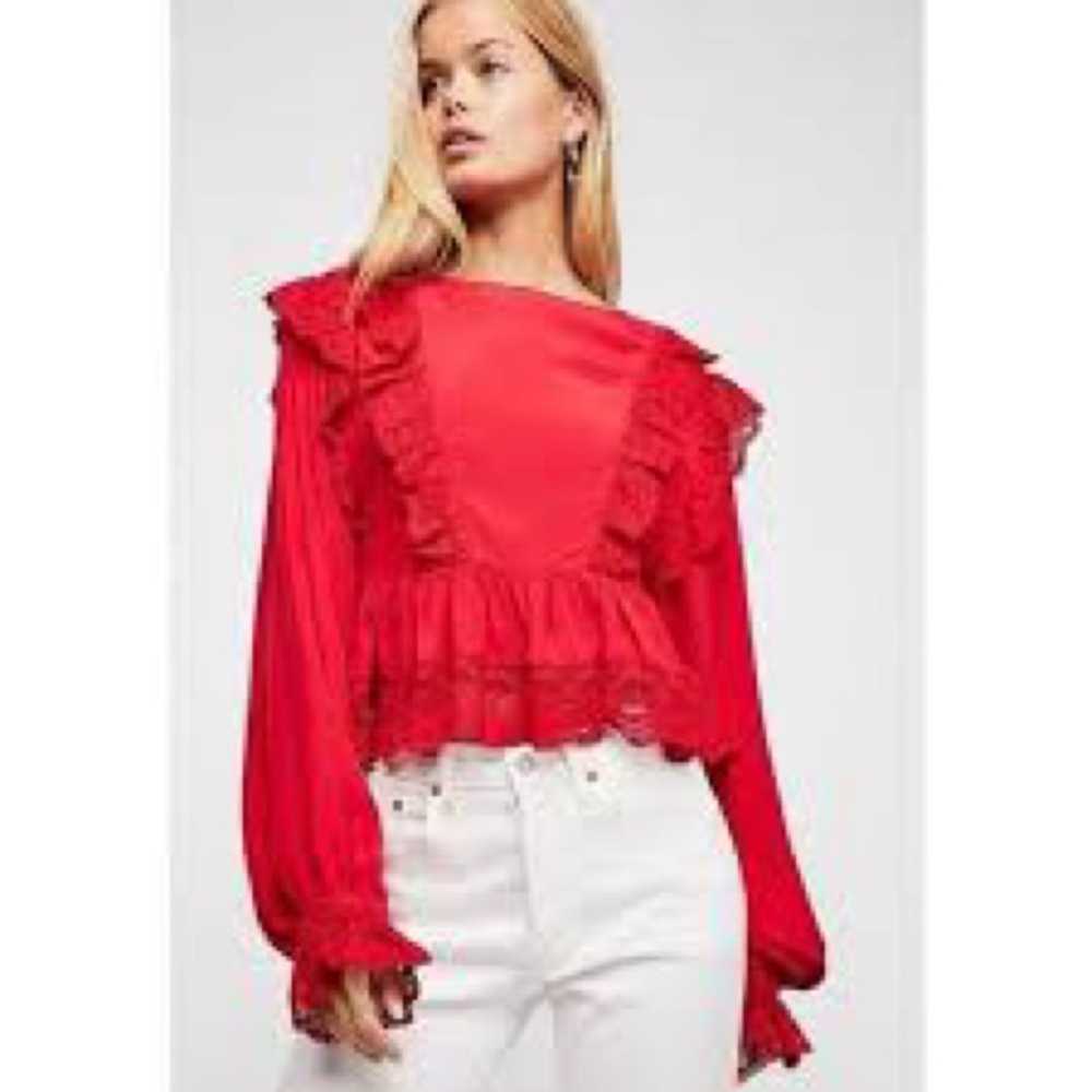 Free people Red Ruffled Long Sleeve